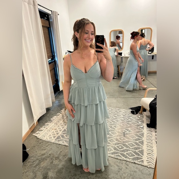 Birdy Grey Sage Chiffon Bridesmaid Dress - Picture 1 of 4